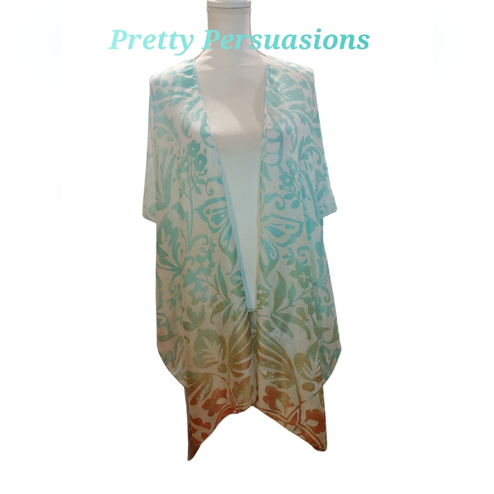 NWT Pretty Persuasions Floral Butterflies Tropical Kimono Cardigan One s…